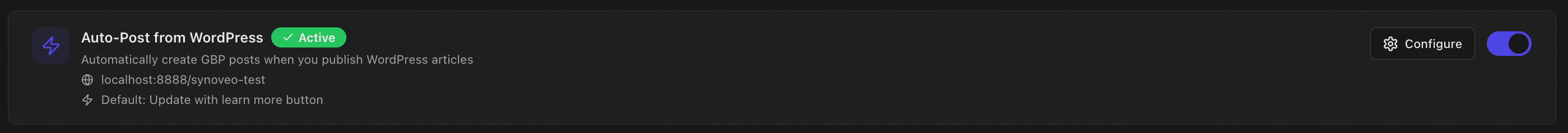 Auto-Post card in dashboard