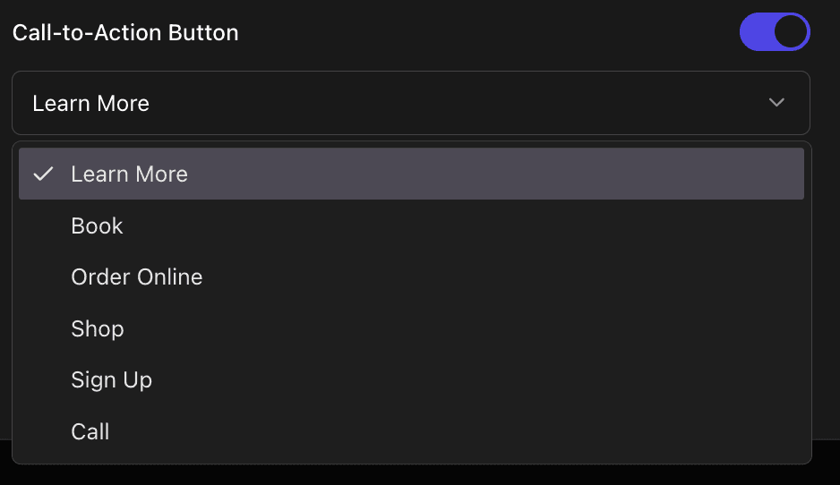 CTA button configuration
