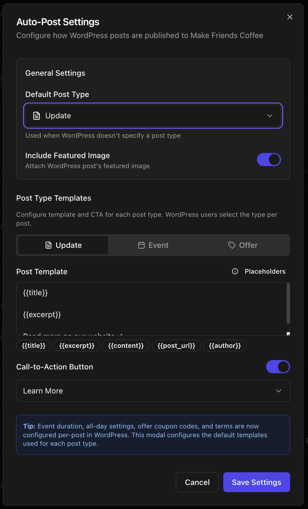 Auto-Post settings dialog