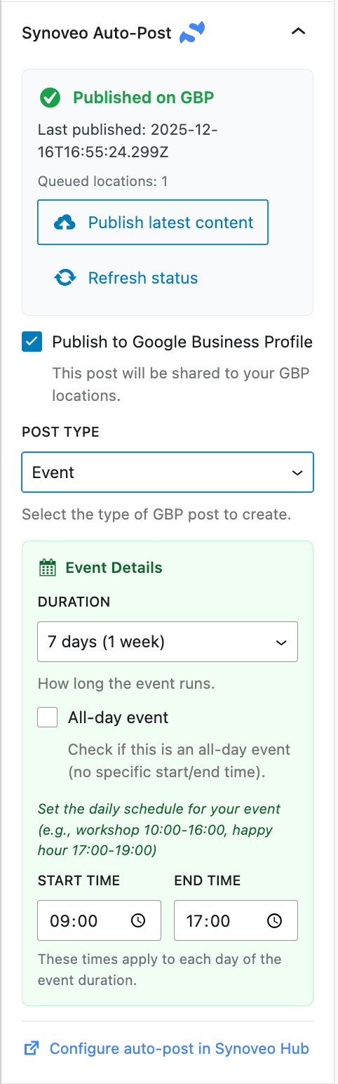 Event post type with settings