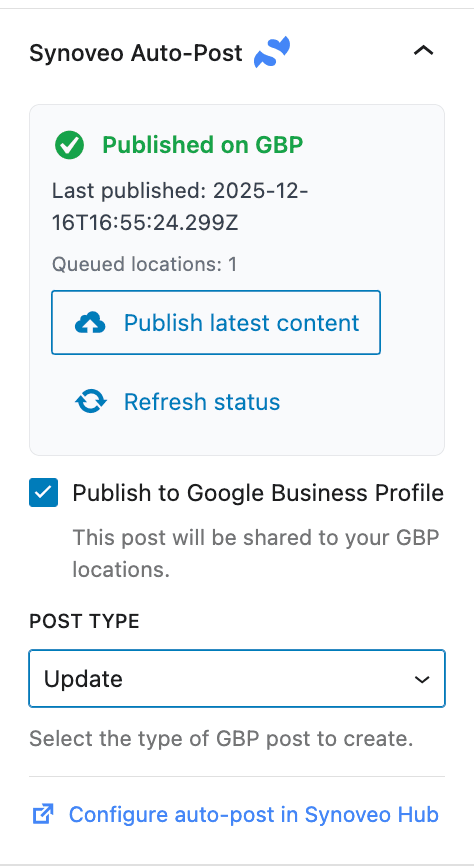 Update post type selected