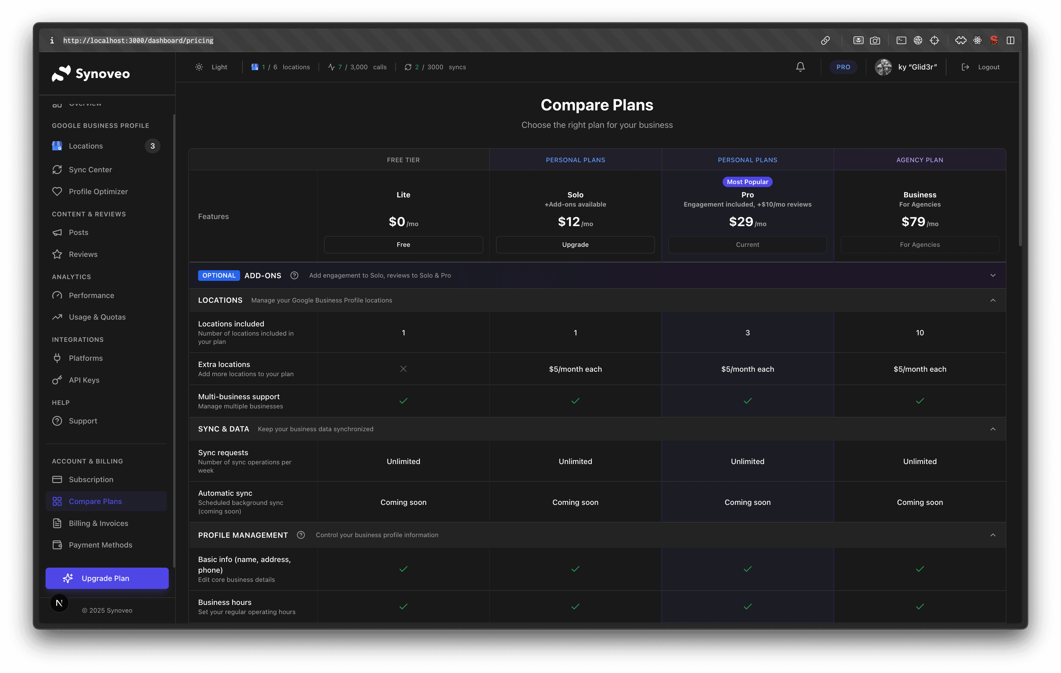 Billing plans comparison