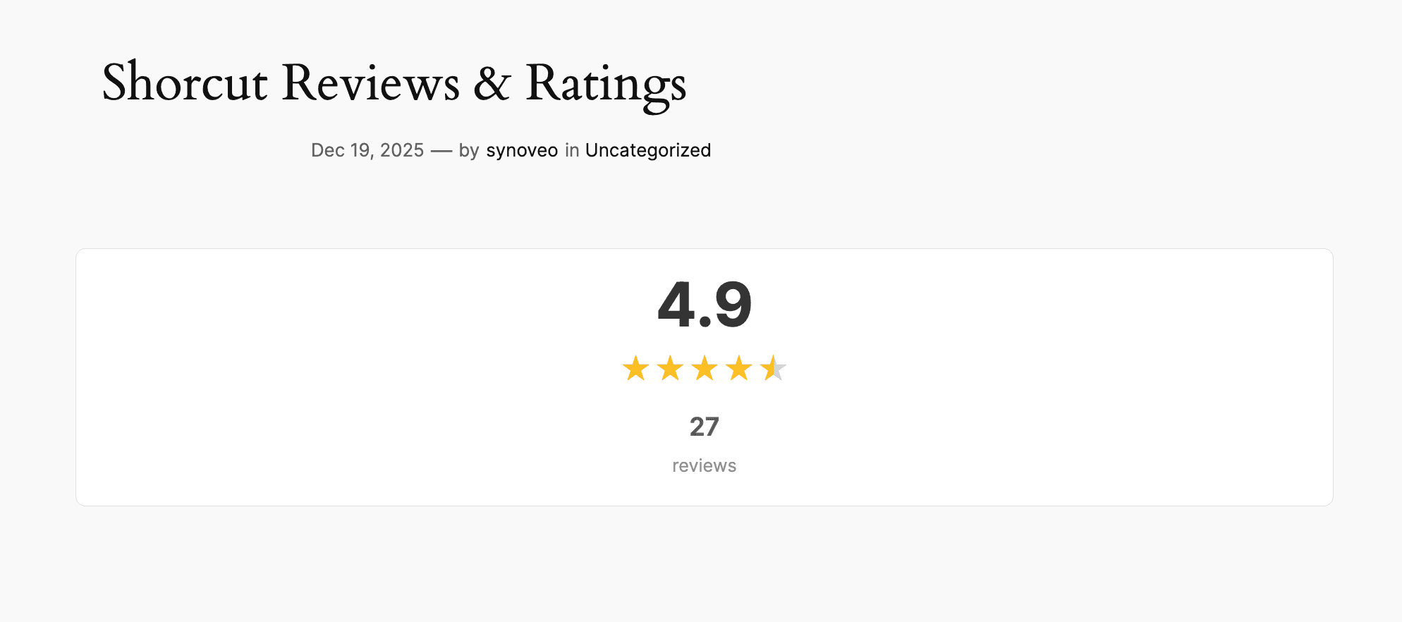 Rating summary display on frontend