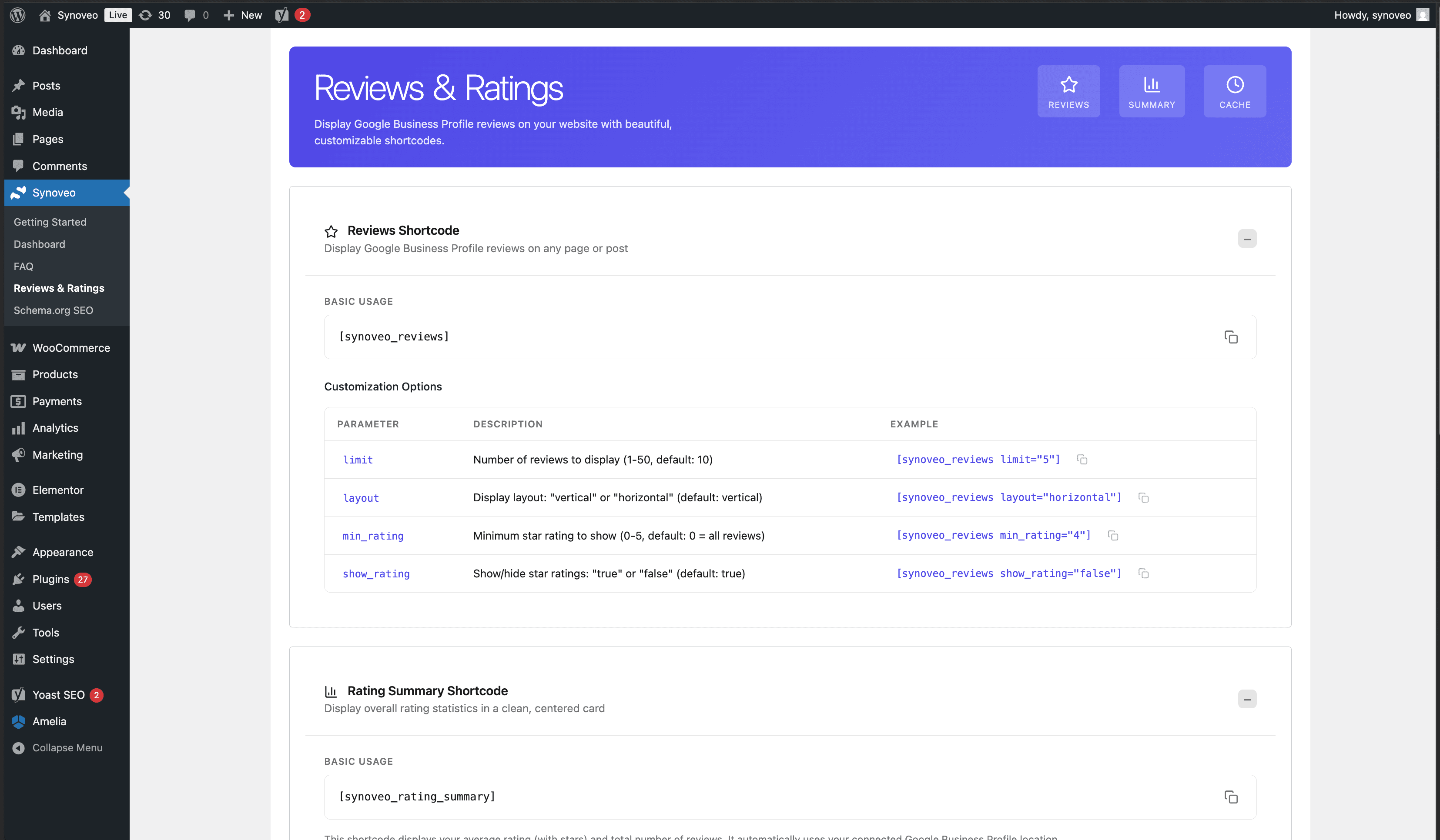 Reviews admin configuration page
