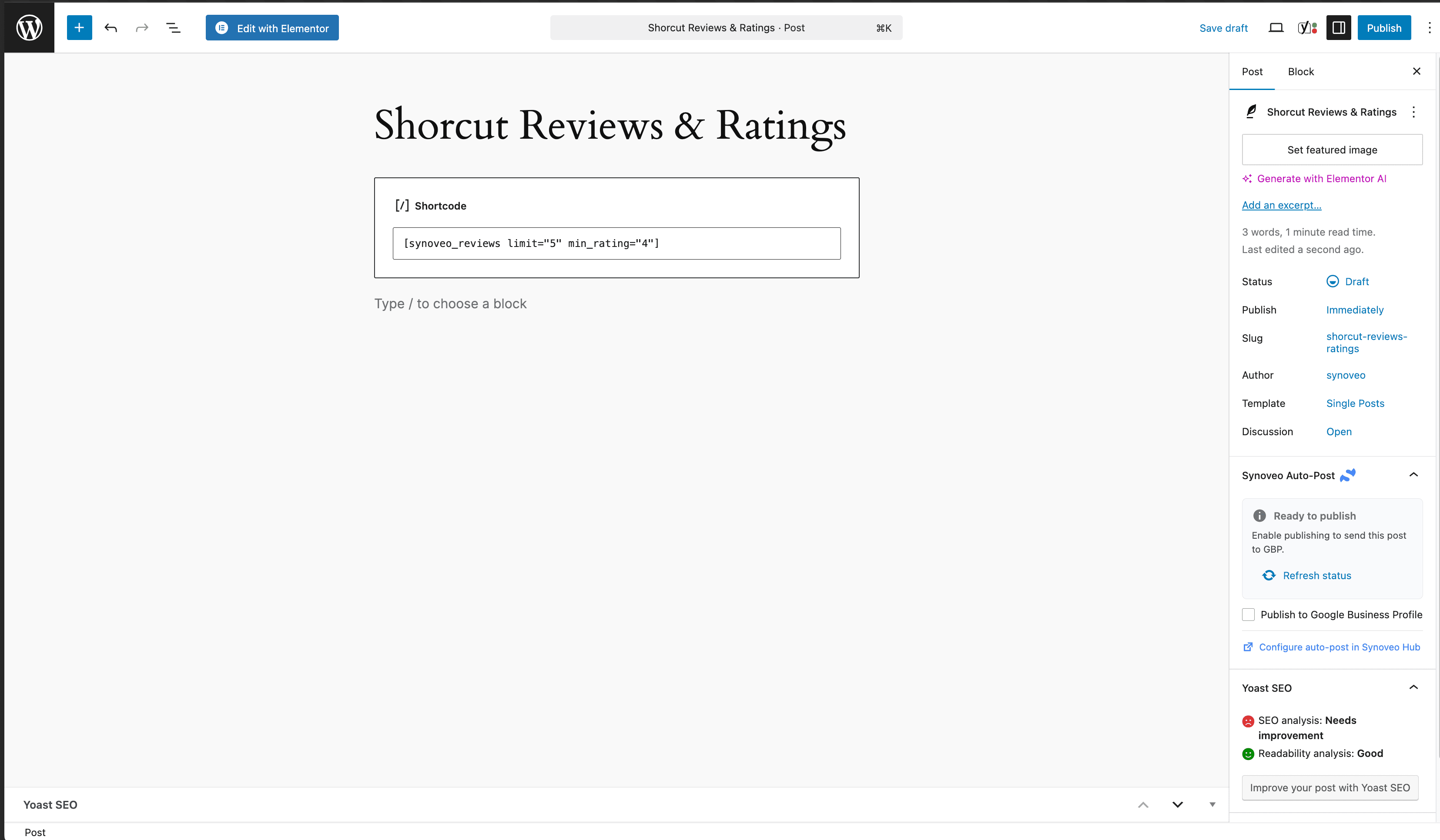 Shortcode configuration example