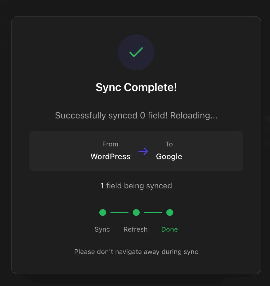 Sync confirmation