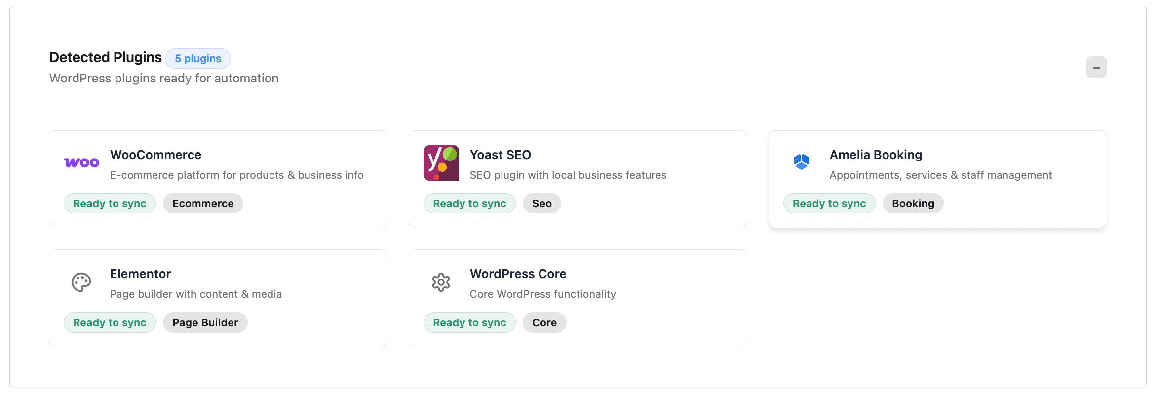 Detected plugins panel
